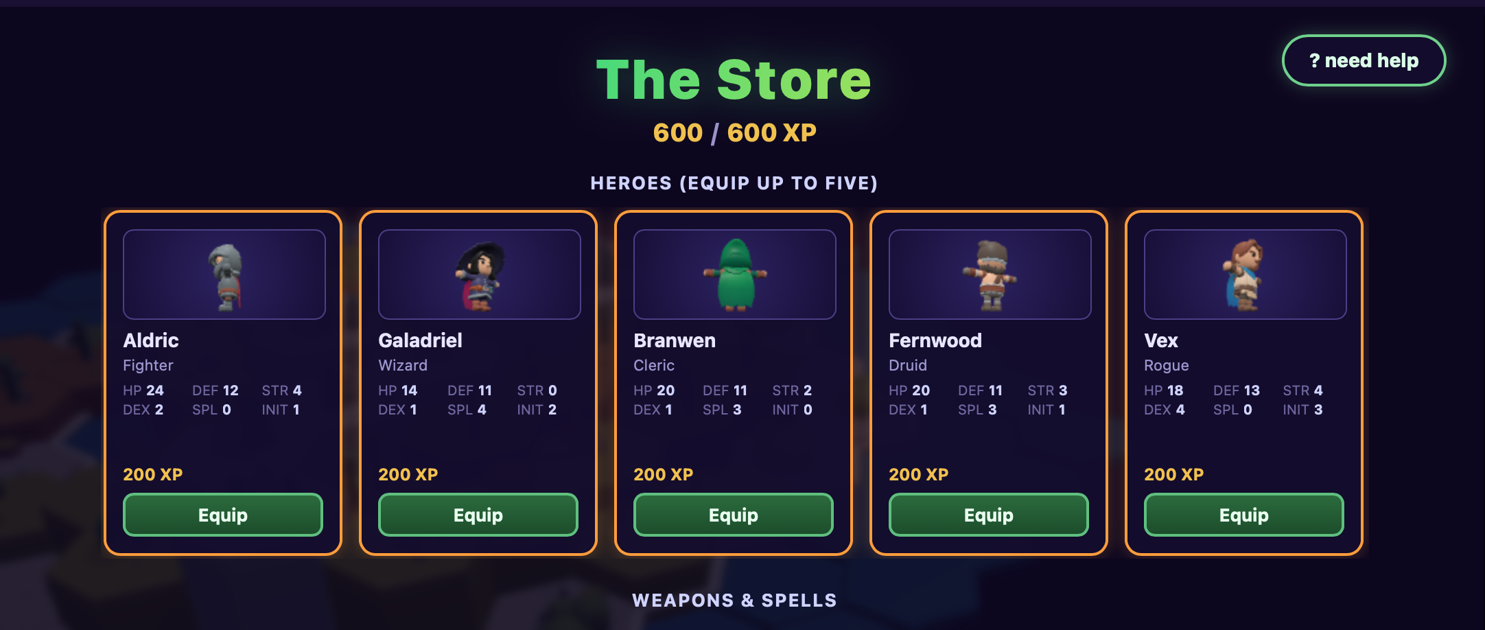 The Store, recruit and equip heroes