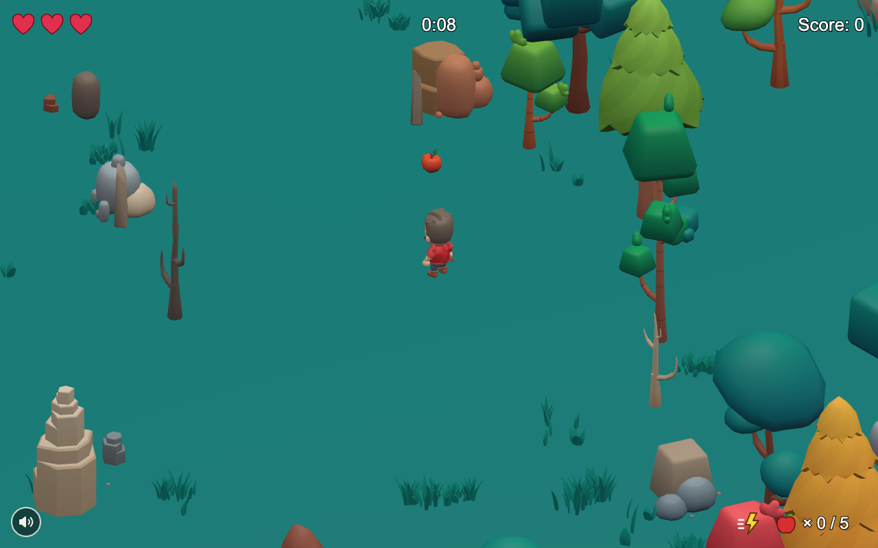 Jack exploring the forest with an apple nearby
