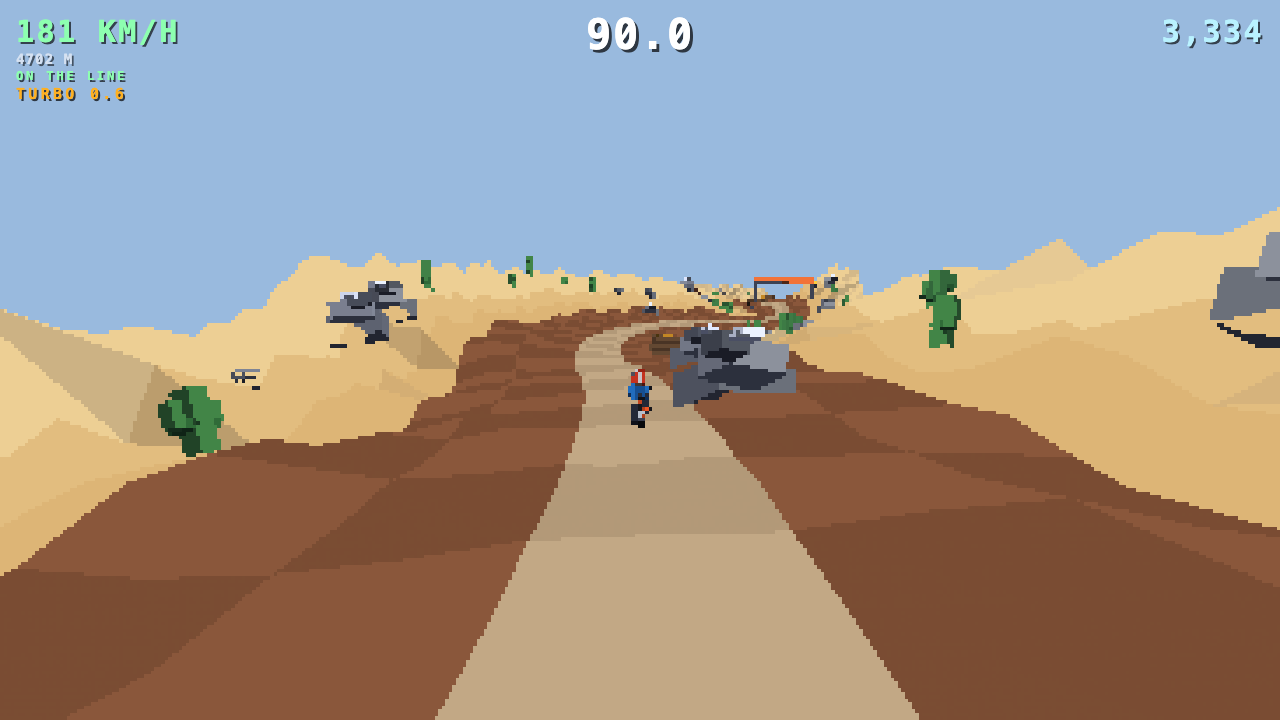 Rider carving through a desert canyon biome