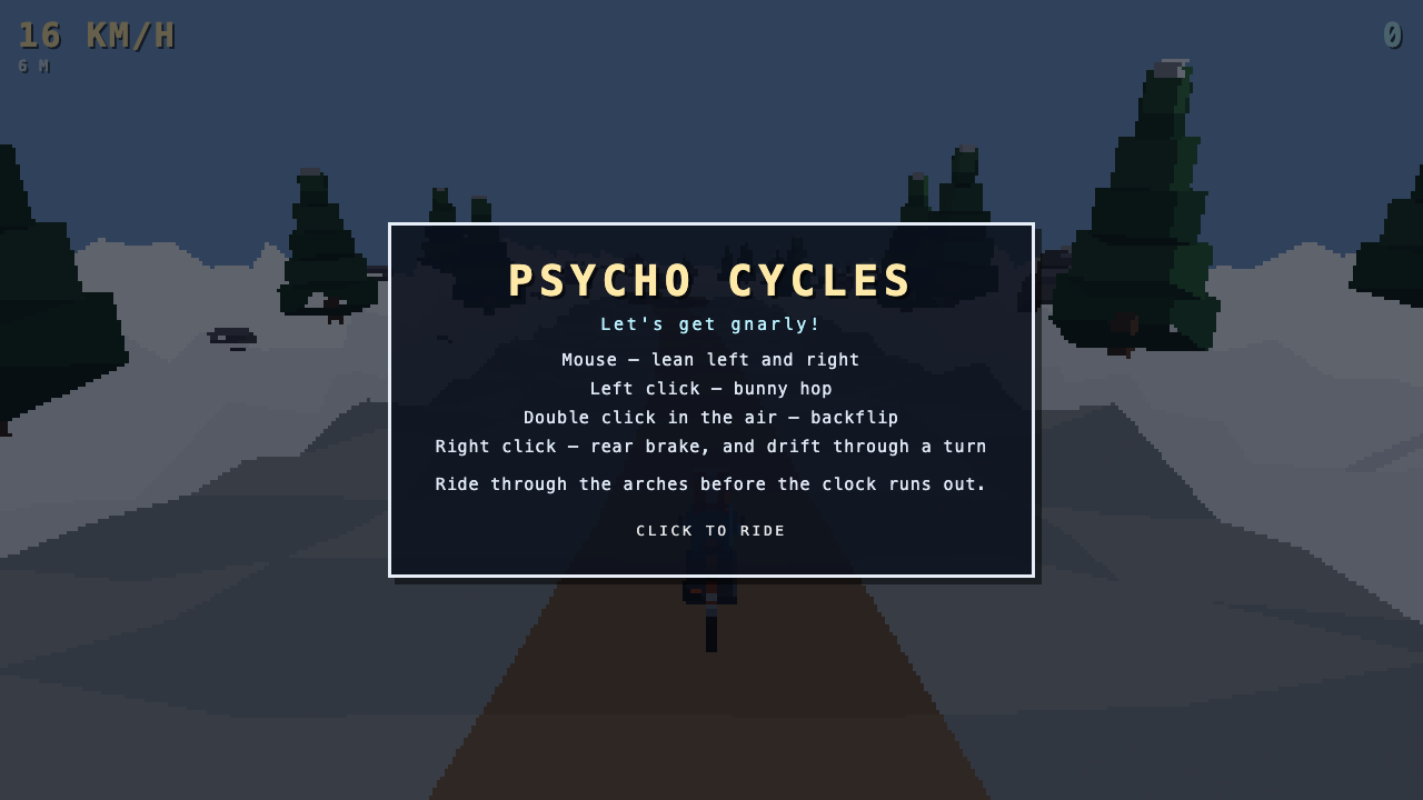 Psycho Cycles title screen with controls