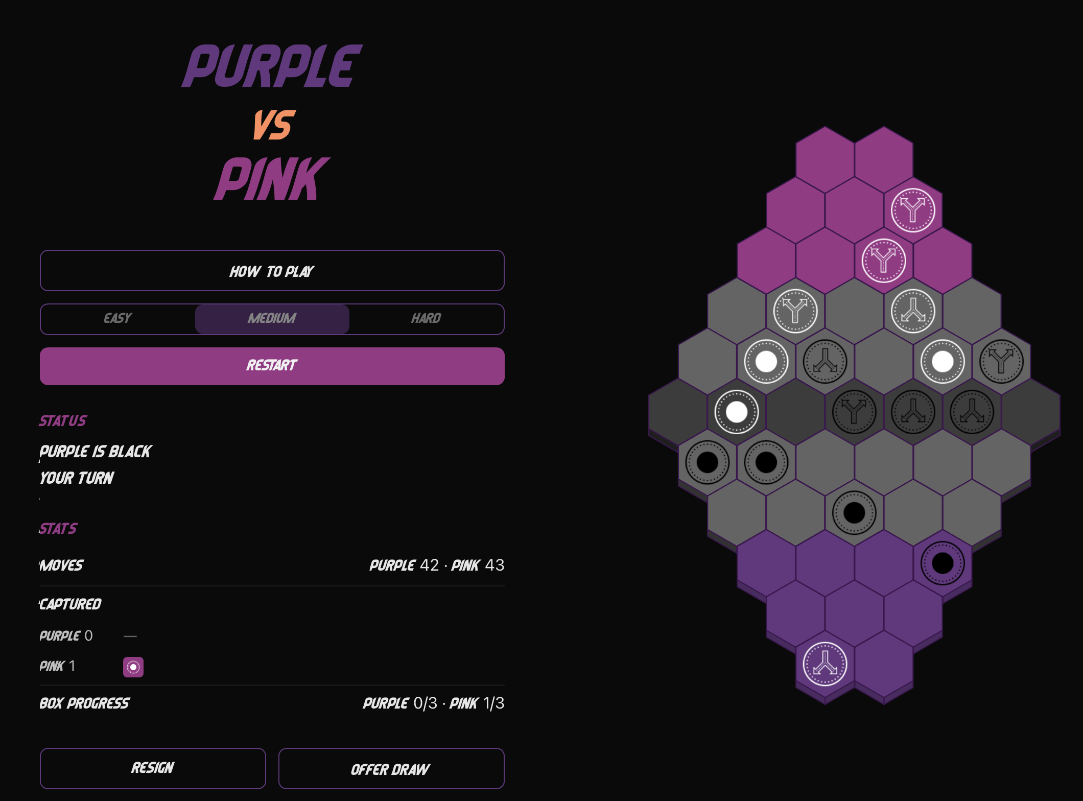 Purple vs Pink gameplay, board and controls