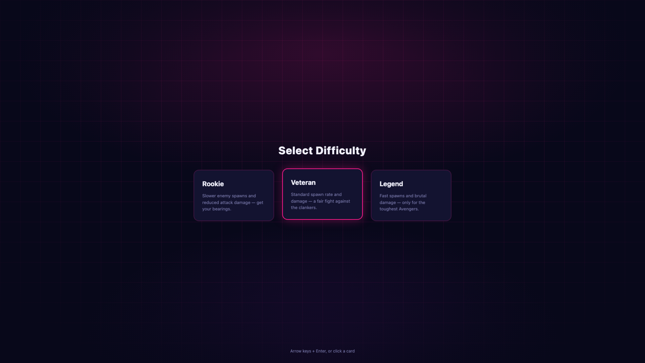 Select Difficulty screen: Rookie, Veteran, Legend